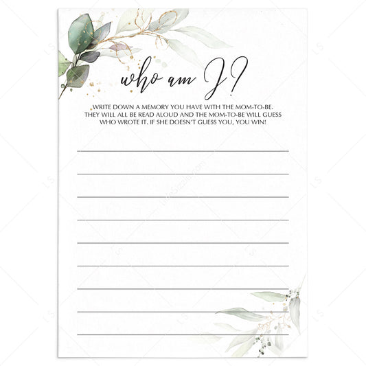 Icebreaker Baby Shower Game Who Am I Printable by LittleSizzle