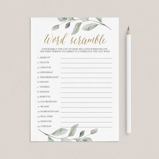 Word Scramble Baby Shower Game Instant Download