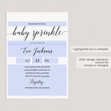 Simple Baby Sprinkle Invitation Template with Calligraphy Font
