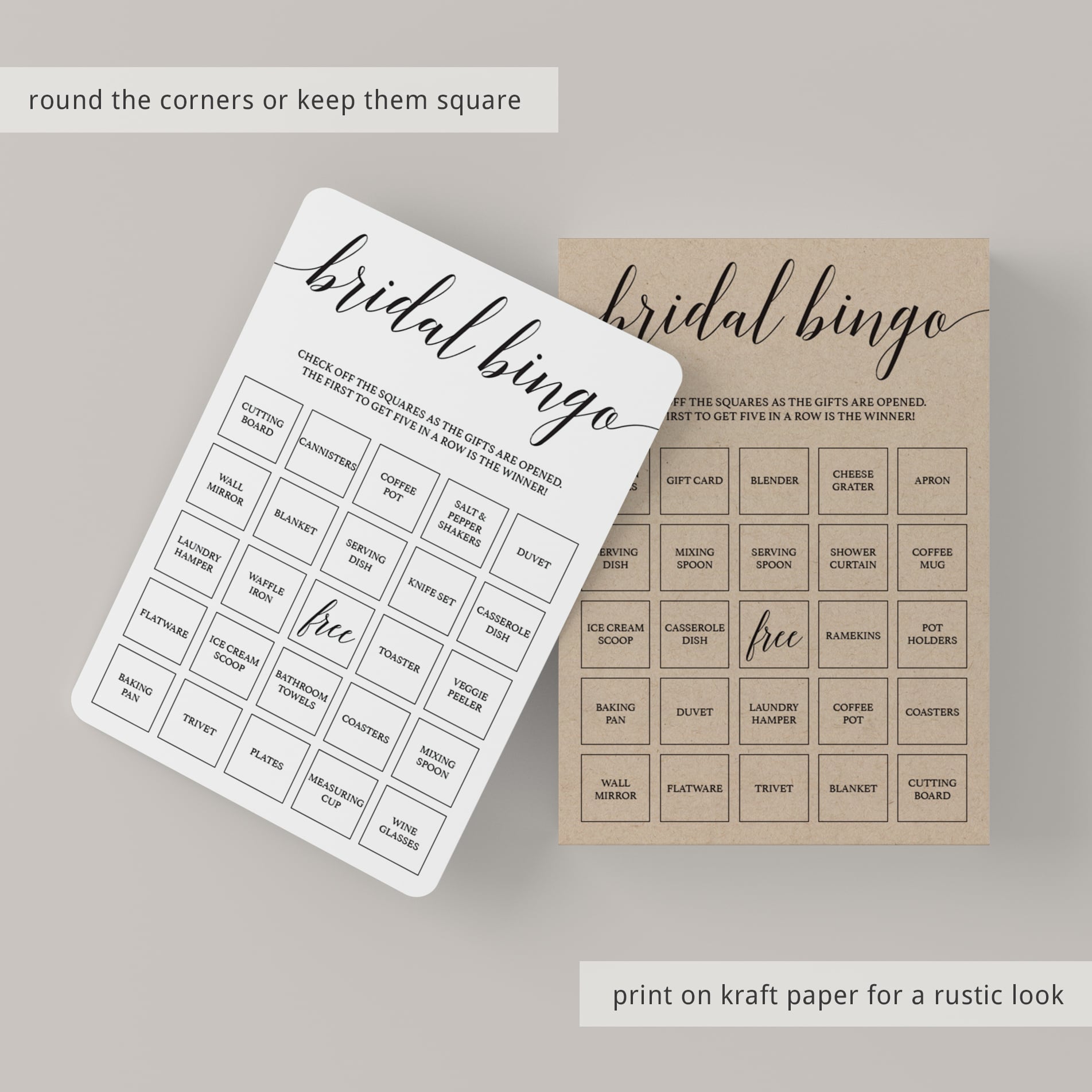 Rustic bridal bingo cards by LittleSizzle