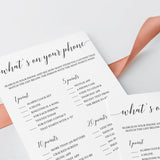 Modern Bridal Shower Game What's On Your Phone Printable