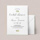 Minimal Bridal Shower Invitation Template White and Green