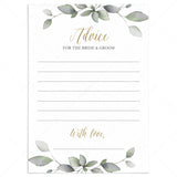 Gold And Green Wedding Advice Cards Printable by LittleSizzle