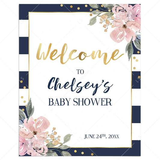 Printable Welcome Sign for Pink and Navy Shower by LittleSizzle