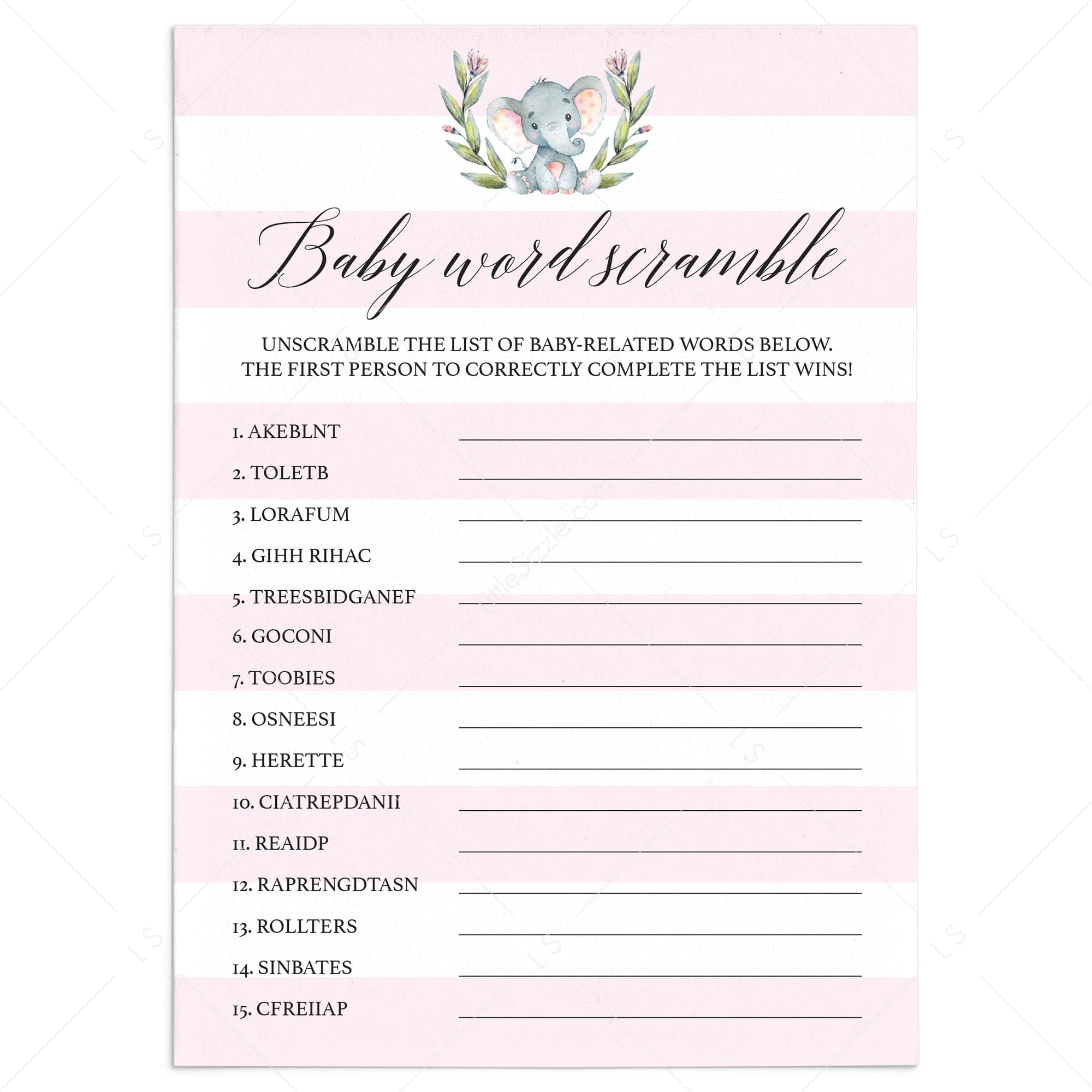 Baby girl word scramble printable by LittleSizzle