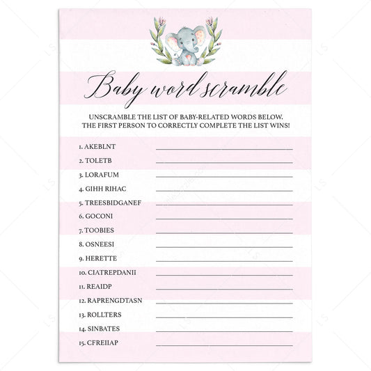 Baby girl word scramble printable by LittleSizzle