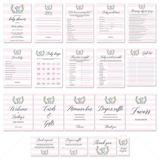 Elephant Baby Shower for Girl Complete Party Pack by LittleSizzle