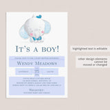 Boy Elephant Baby Shower Invitation Template Download