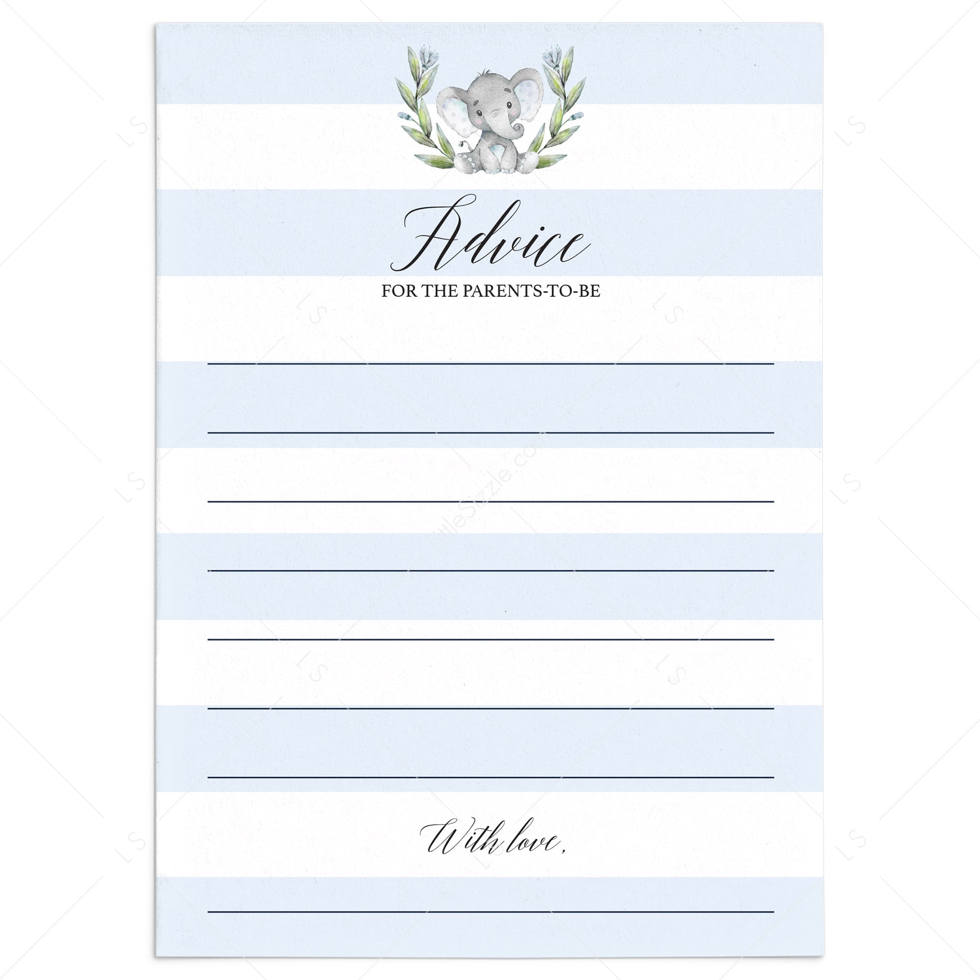 Printable elephant baby shower advice card for new parents by LittleSizzle