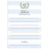 Printable elephant baby shower advice card for new parents by LittleSizzle