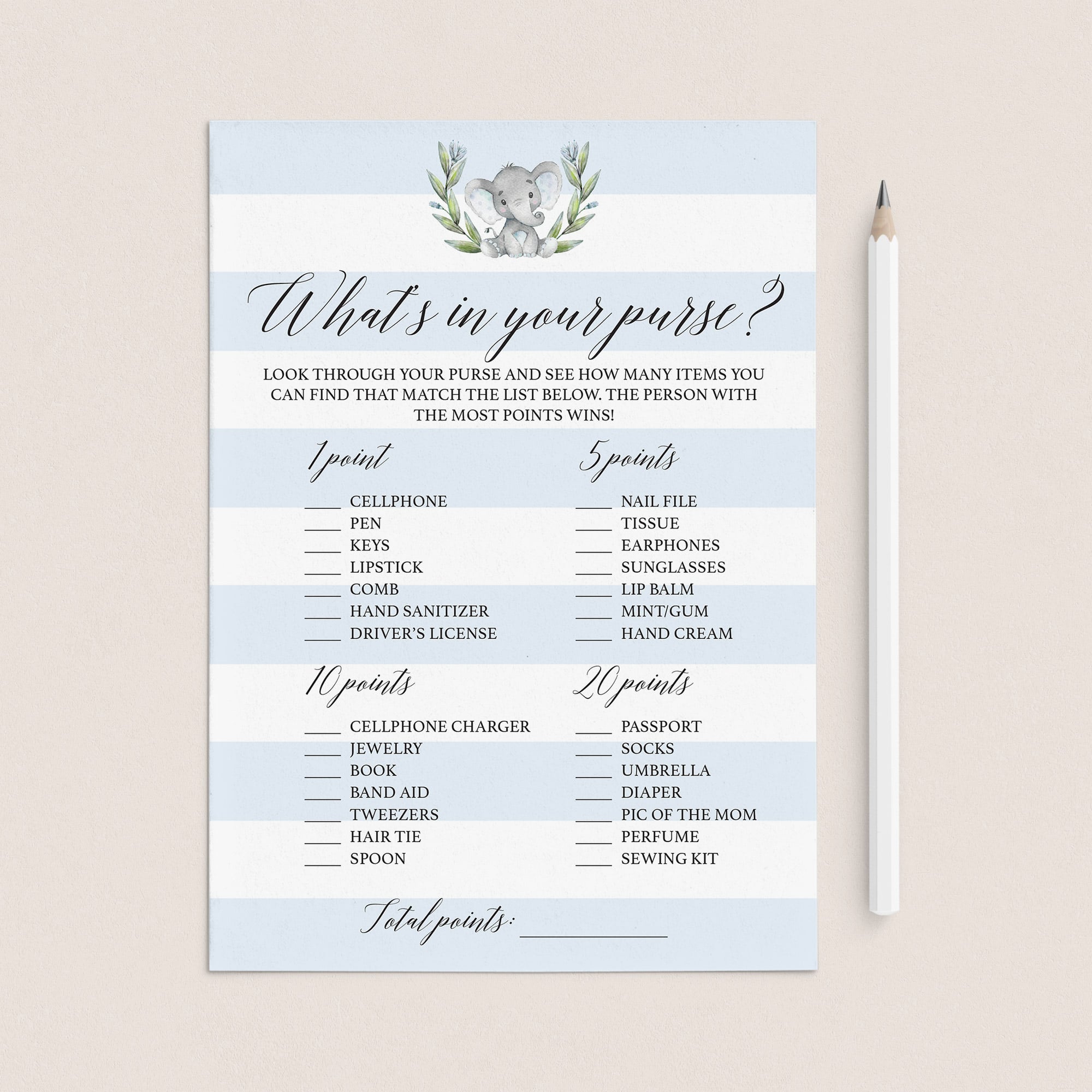 Whats in your bag baby shower game cards for boys by LittleSizzle