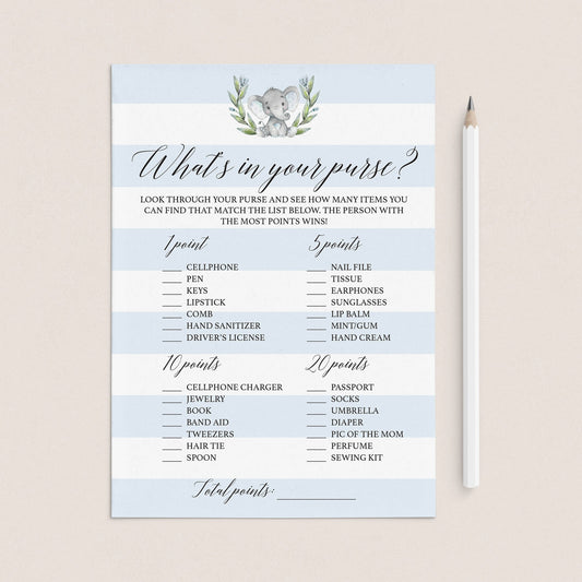Whats in your bag baby shower game cards for boys by LittleSizzle