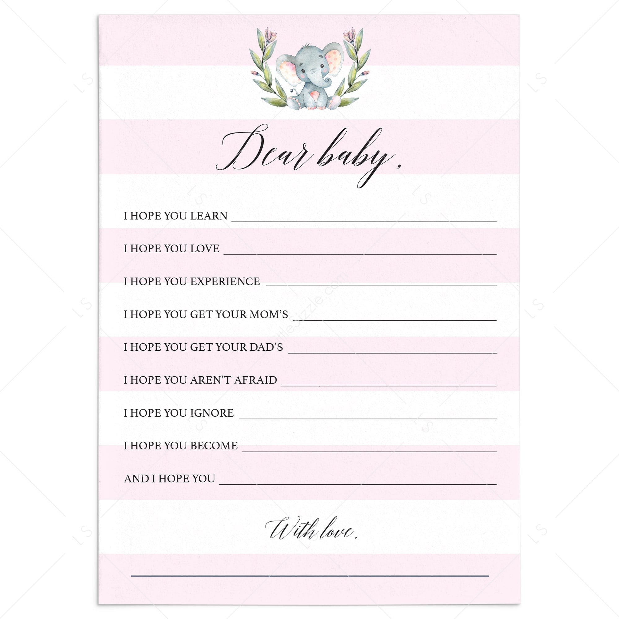 Elephant baby shower printable game cards by LittleSizzle