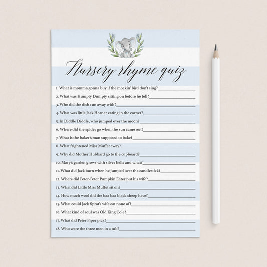 Printable Nursery Rhyme Quiz for boy baby shower by LittleSizzle