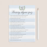 Printable Nursery Rhyme Quiz for boy baby shower by LittleSizzle