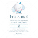 Boy Elephant Baby Shower Invitation Template Download by LittleSizzle