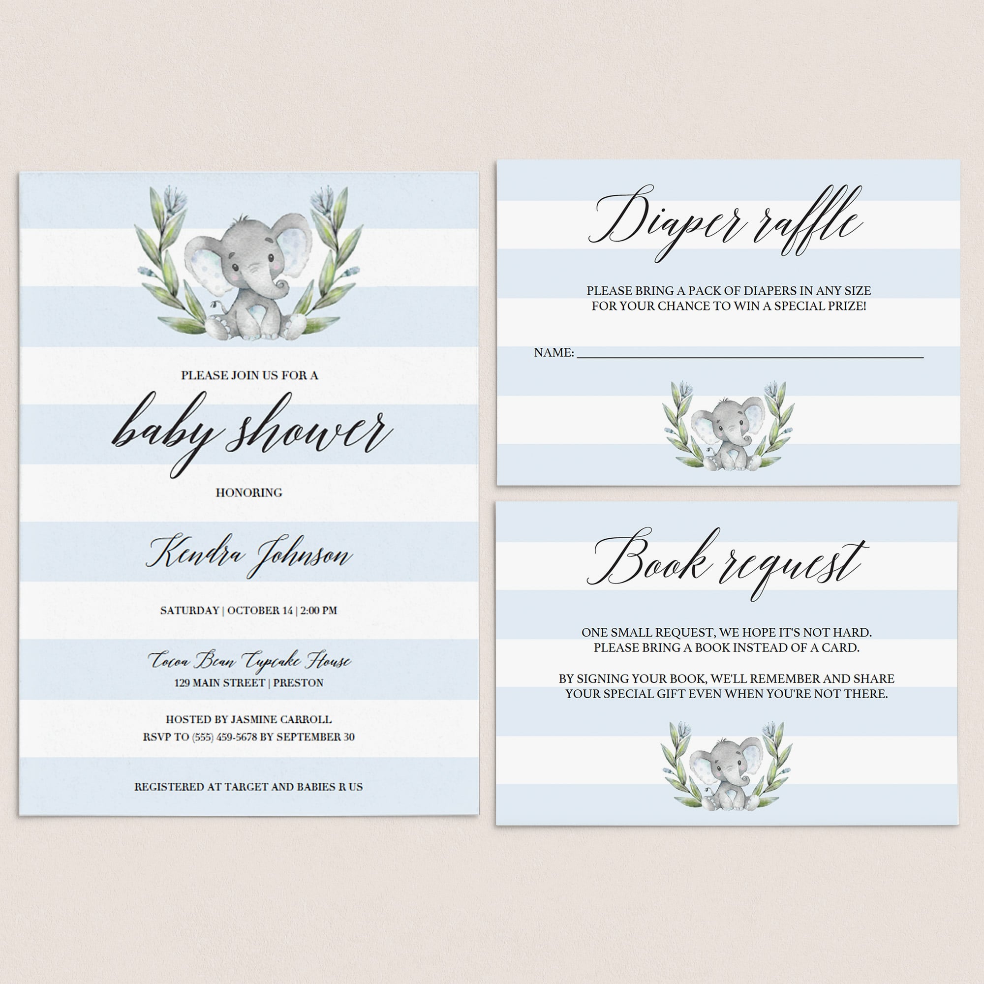 Elephant themed Baby Shower Invitation Set Download by LittleSizzle
