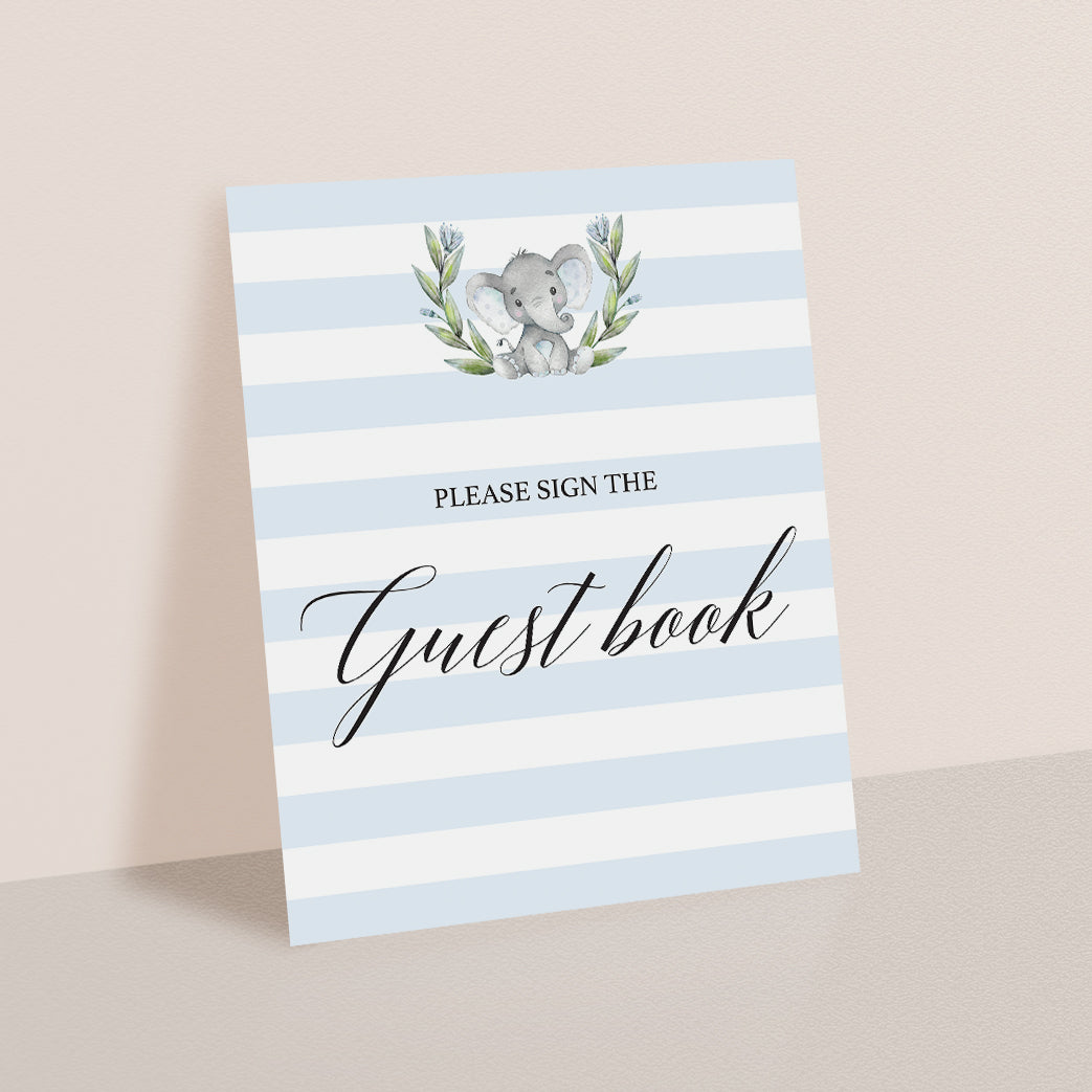 Sign the guest book sign for boys baby shower party elephant theme by LittleSizzle