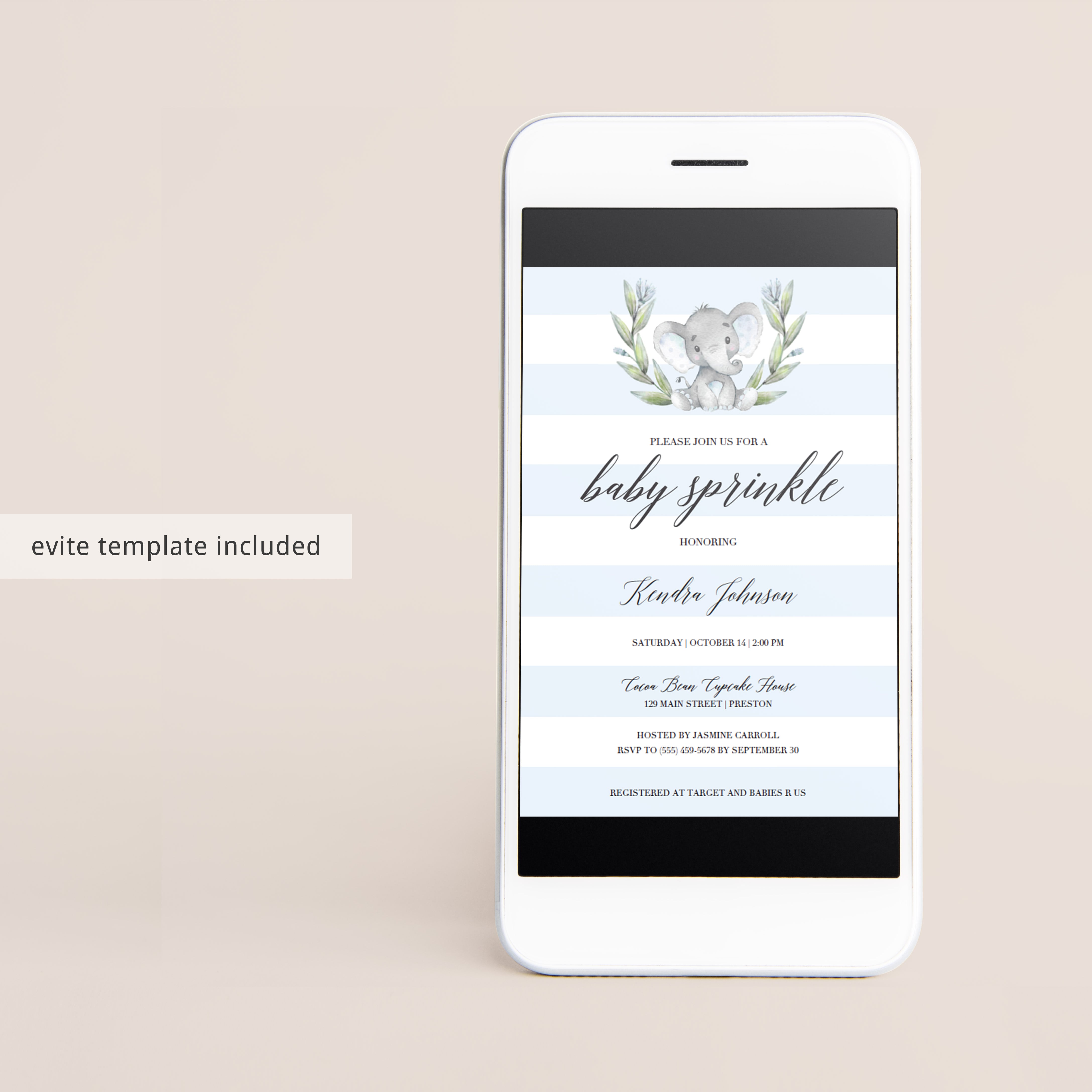 Watercolor elephant baby sprinkle invitation by LittleSizzle