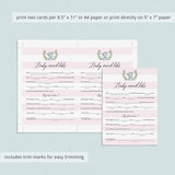 Funny baby advice card baby shower mad libs printable pink and white by LittleSizzle