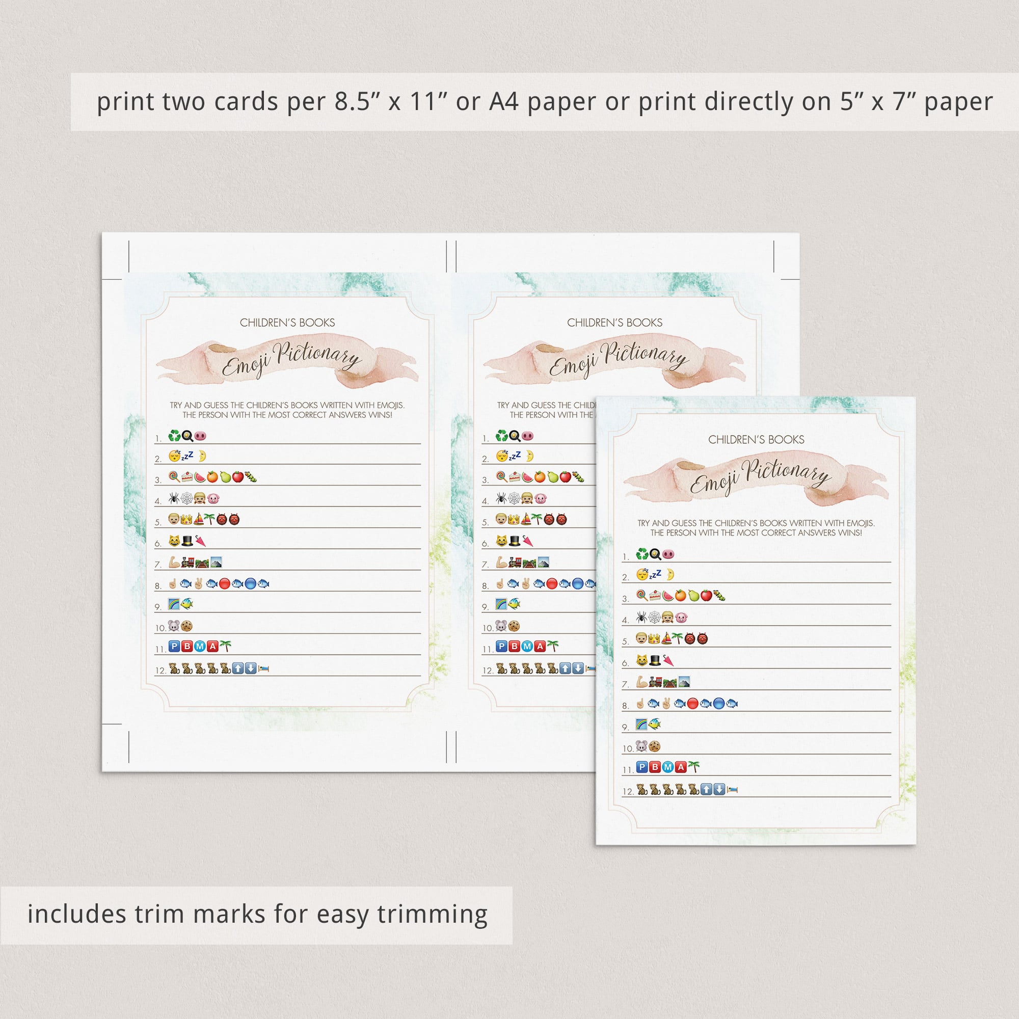 Childeren emoji game for baby shower instant download by LittleSizzle