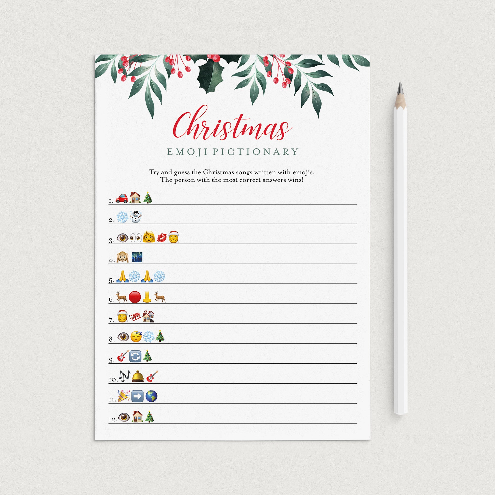 Greenery Christmas Emojis Game Printable by LittleSizzle
