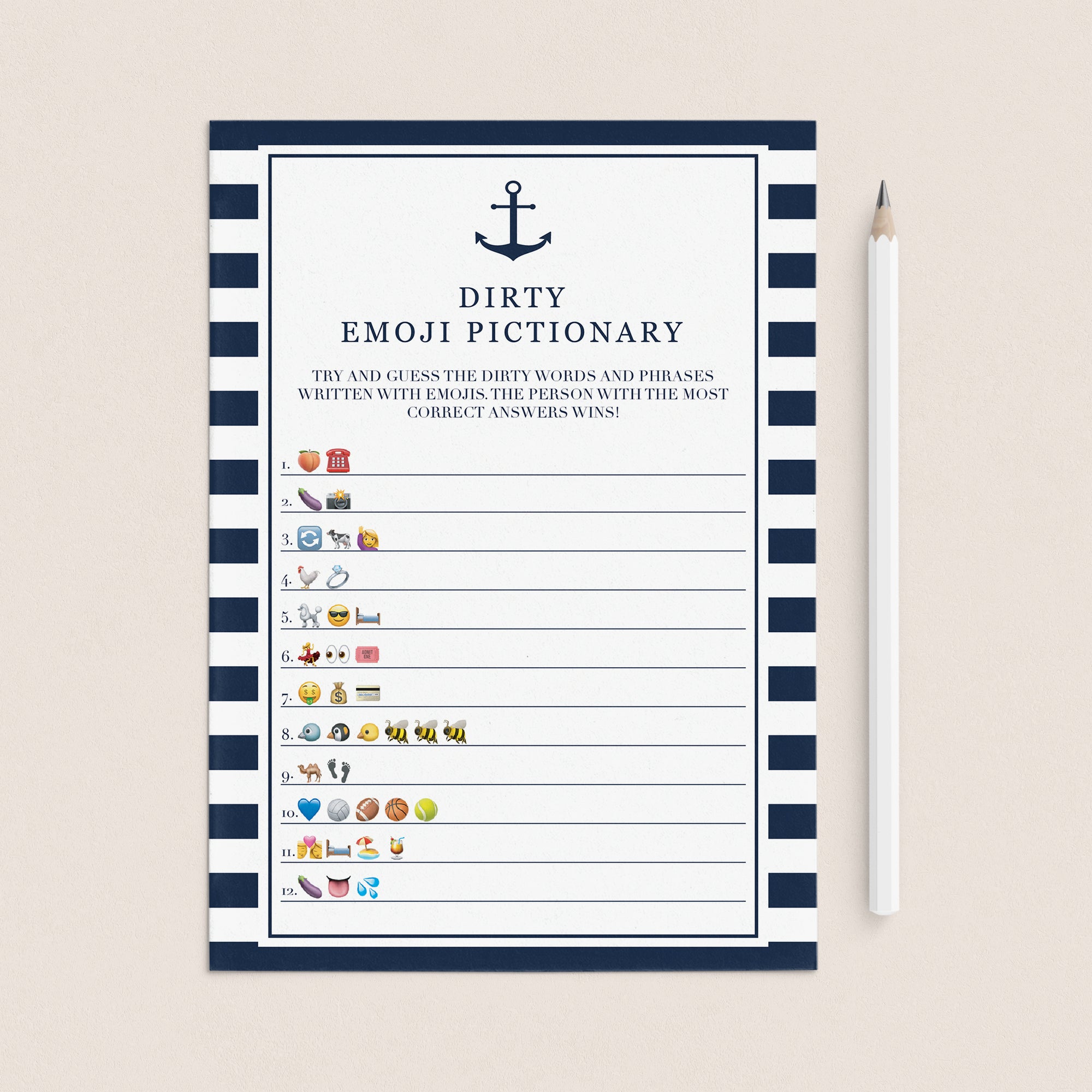 Naughty Emoji Pictionary Game with Answer Key Printable by LittleSizzle