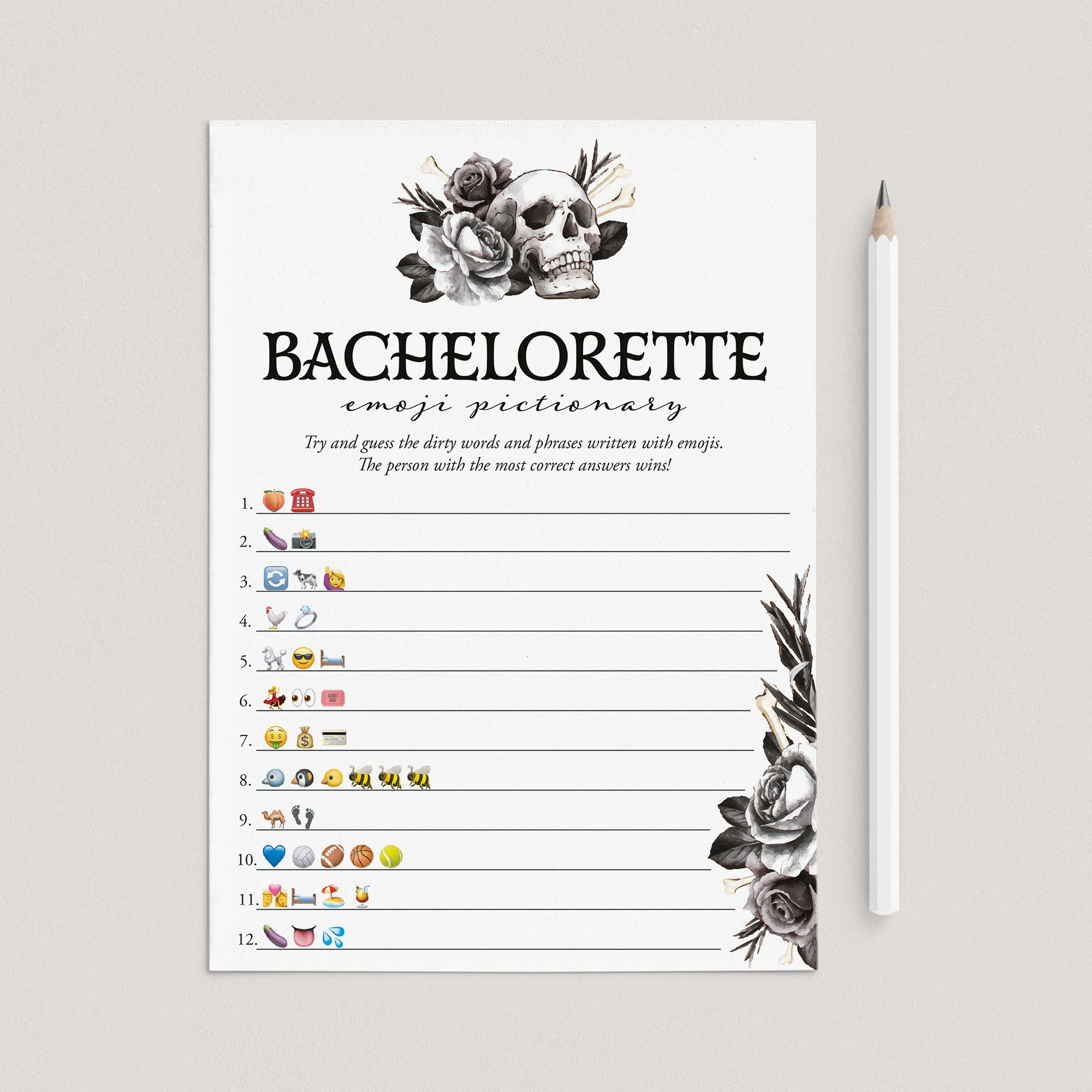 Skull Bachelorette Party Game Emoji Pictionary with Answers by LittlesSizzle