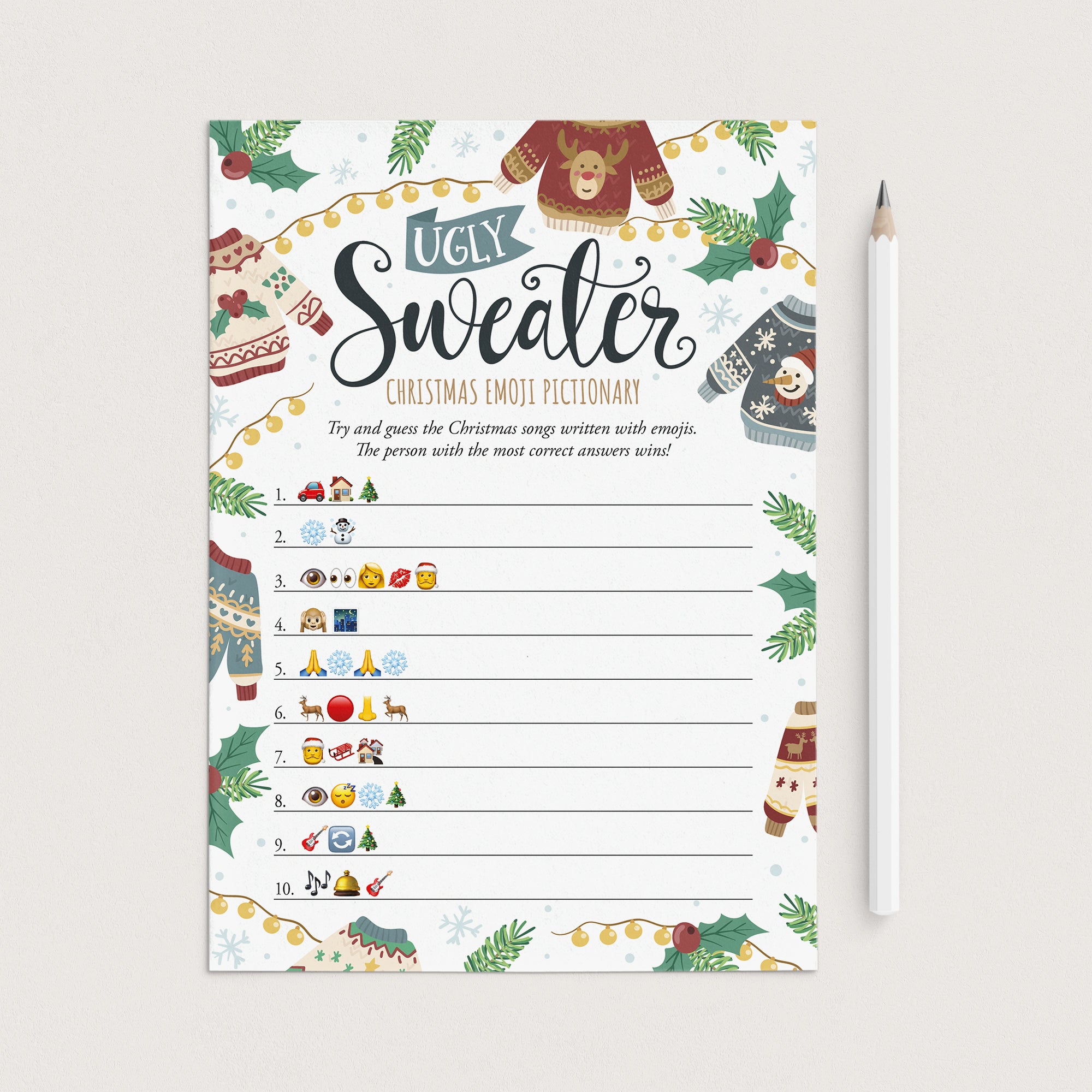 Ugly Christmas Sweater Party Emojis Game with Answers by LittleSizzle