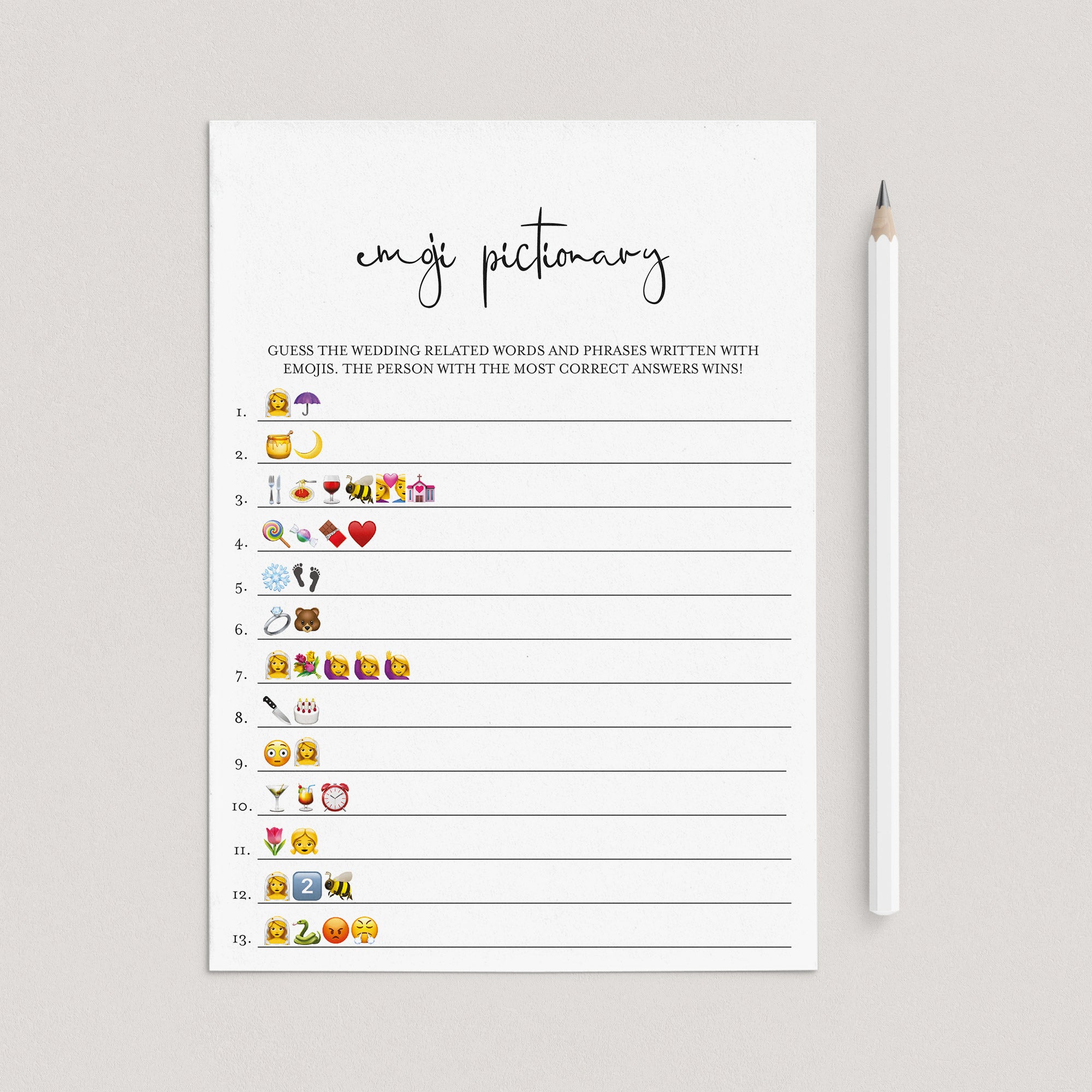 Minimalist Emojis Game for Wedding Shower Printable by LittleSizzle