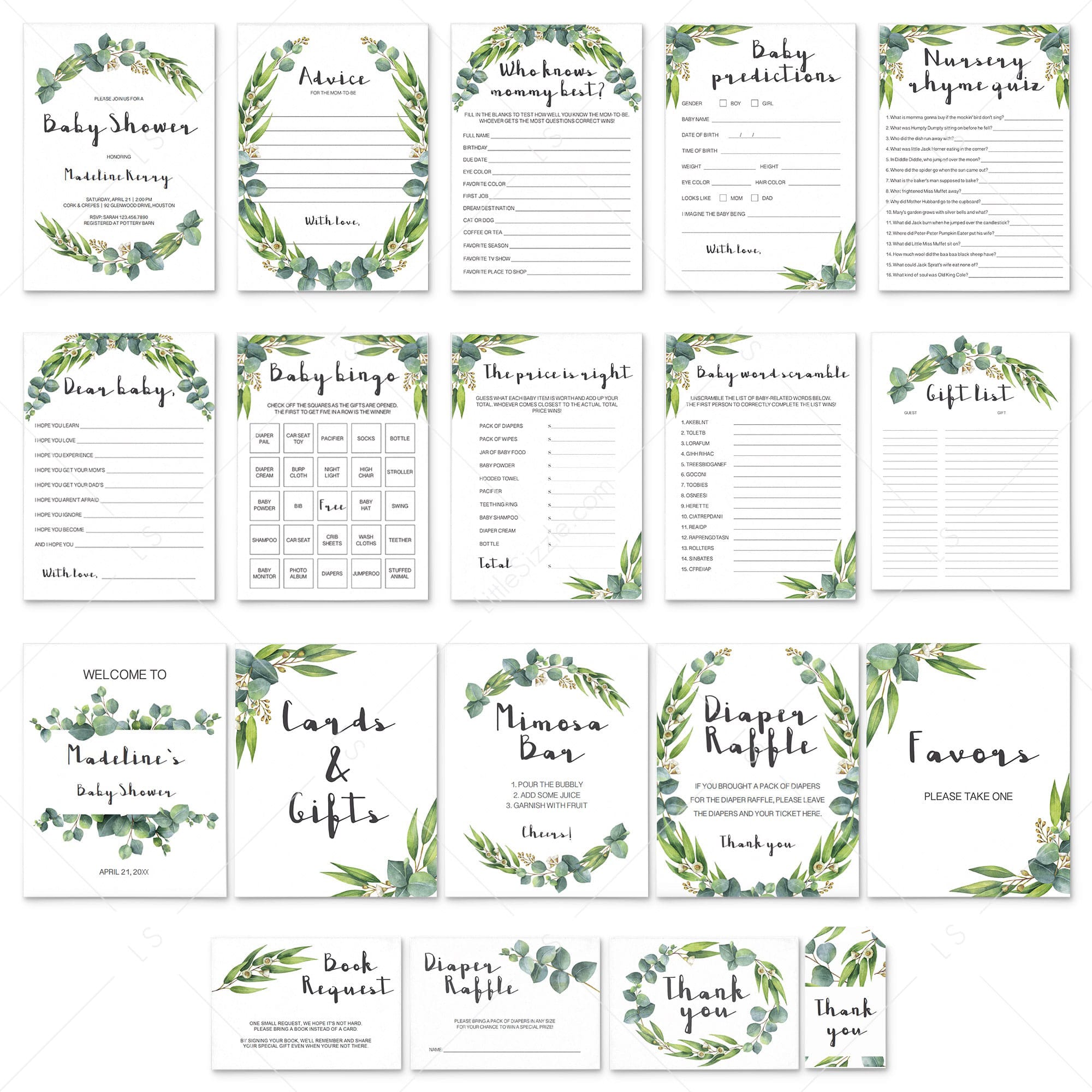Eucalyptus Baby Shower Printable Full Package by LittleSizzle