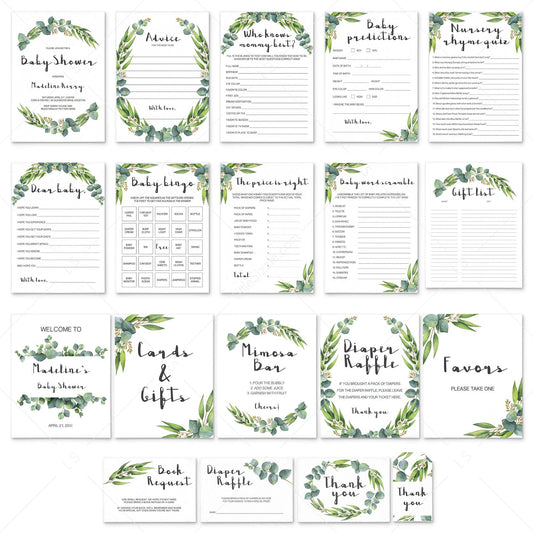 Eucalyptus Baby Shower Printable Full Package by LittleSizzle