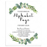 Botanical baby shower ABC page book game by LittleSizzle