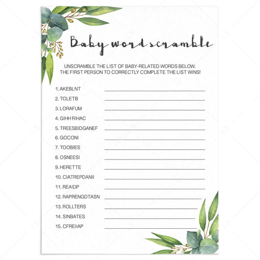 Scrambled word baby shower game gender neutral by LittleSizzle