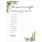 Greenery baby shower the price is right game printable by LittleSizzle