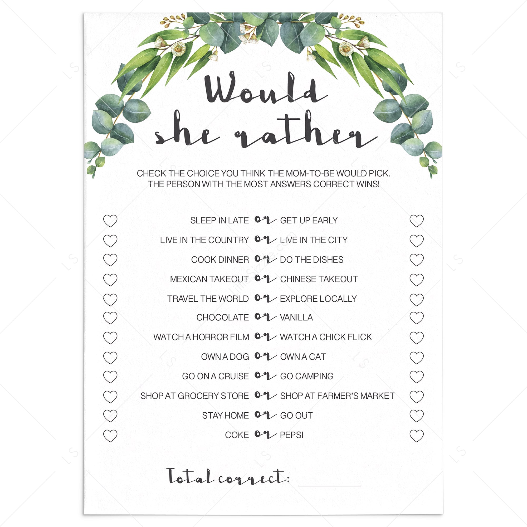 Would she rather baby shower game gender neutral by LittleSizzle
