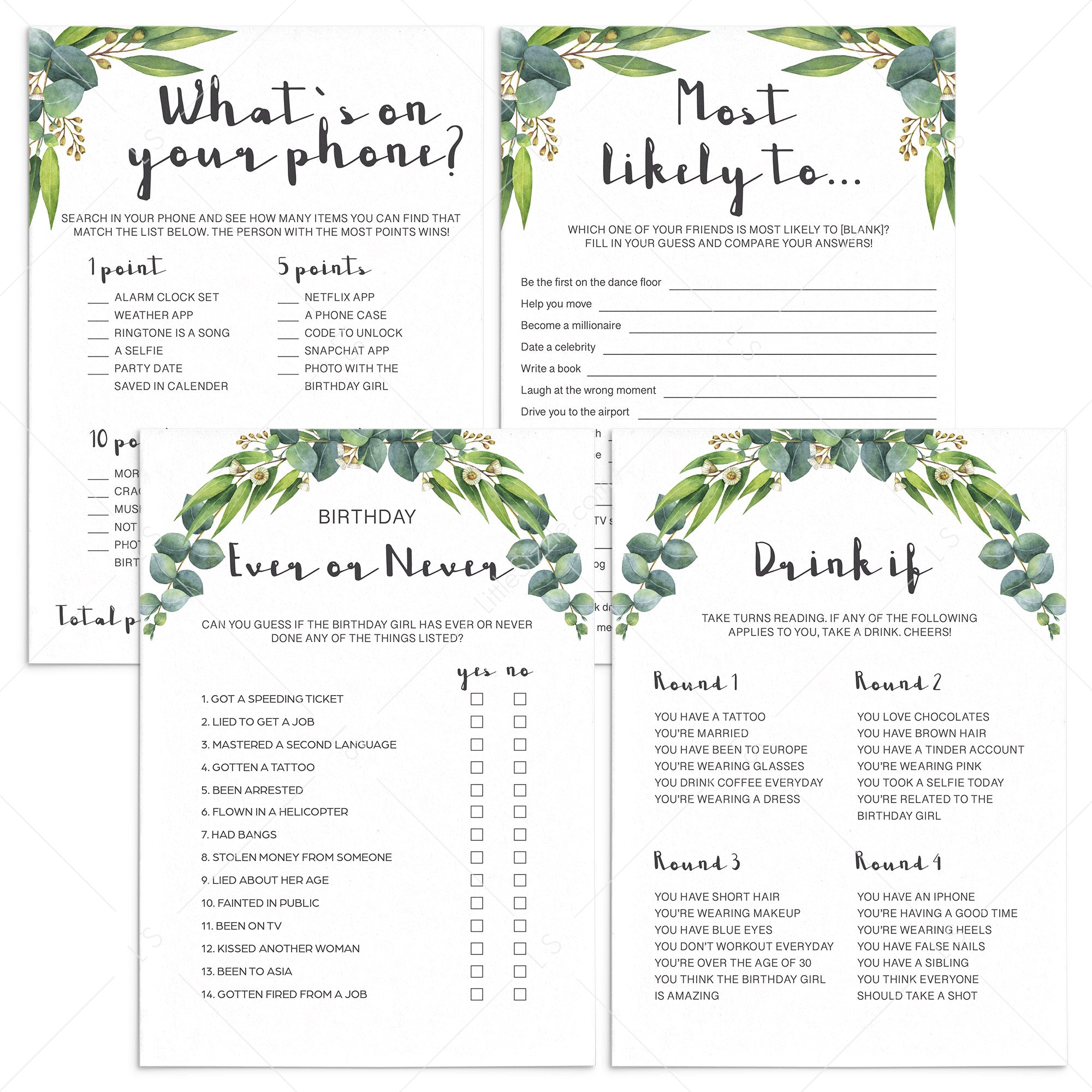 Botanical Adult Party Games Package Instant Download by LittleSizzle