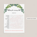 Baby Shower Word Search Game with Green Leaves