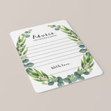 Printable Advice Cards for the Bride and Groom with Green Wreath