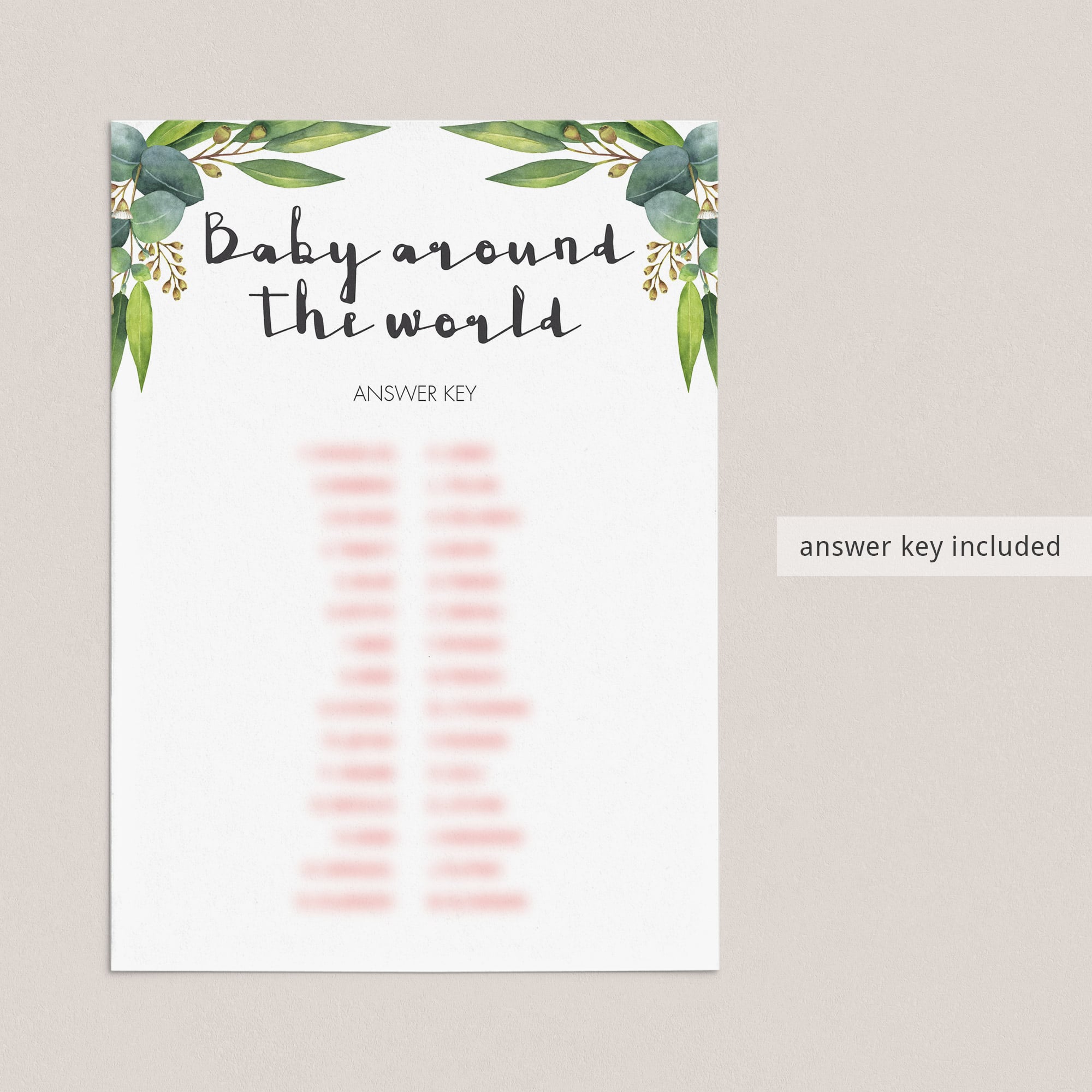 Watercolor leaves babyshower games printable by LittleSizzle
