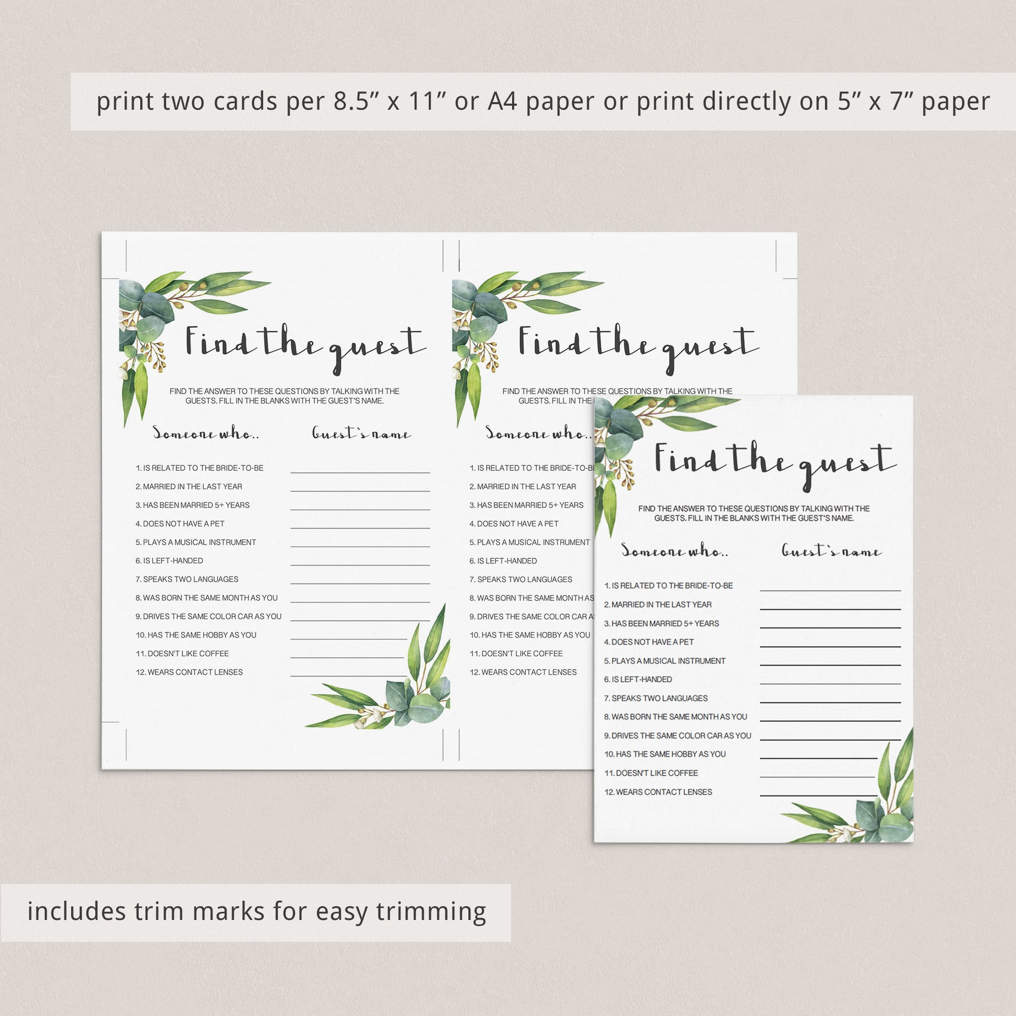 greenery bridal shower ice breaker game ideas