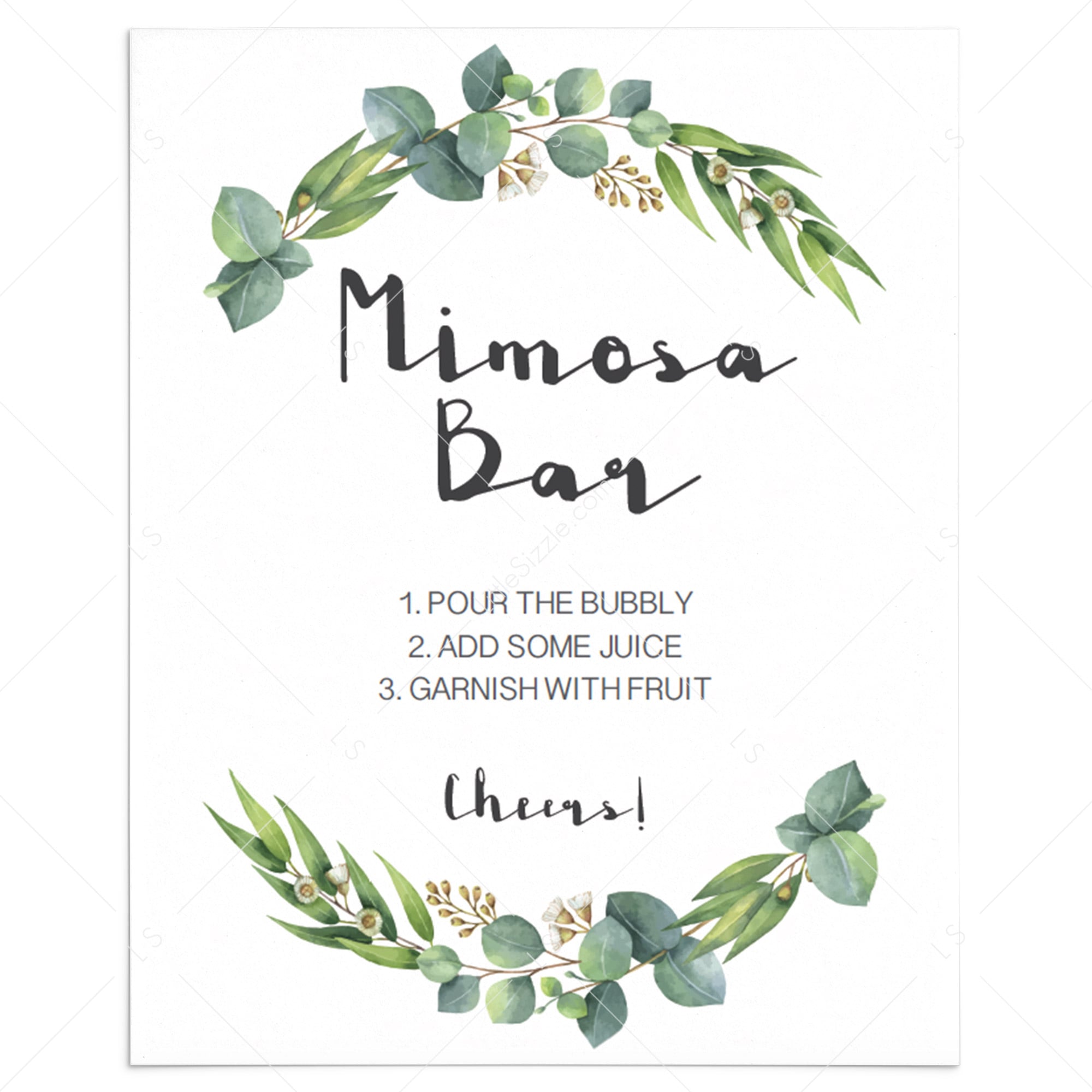 Blush Floral Mimosa Bar sign printable | Instant download PDF and JPG