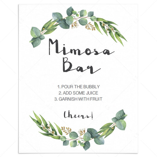 Mimosa Bar sign printable with watercolor leaves by LittleSizzle