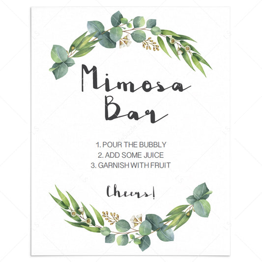 Mimosa Bar sign printable with watercolor leaves by LittleSizzle
