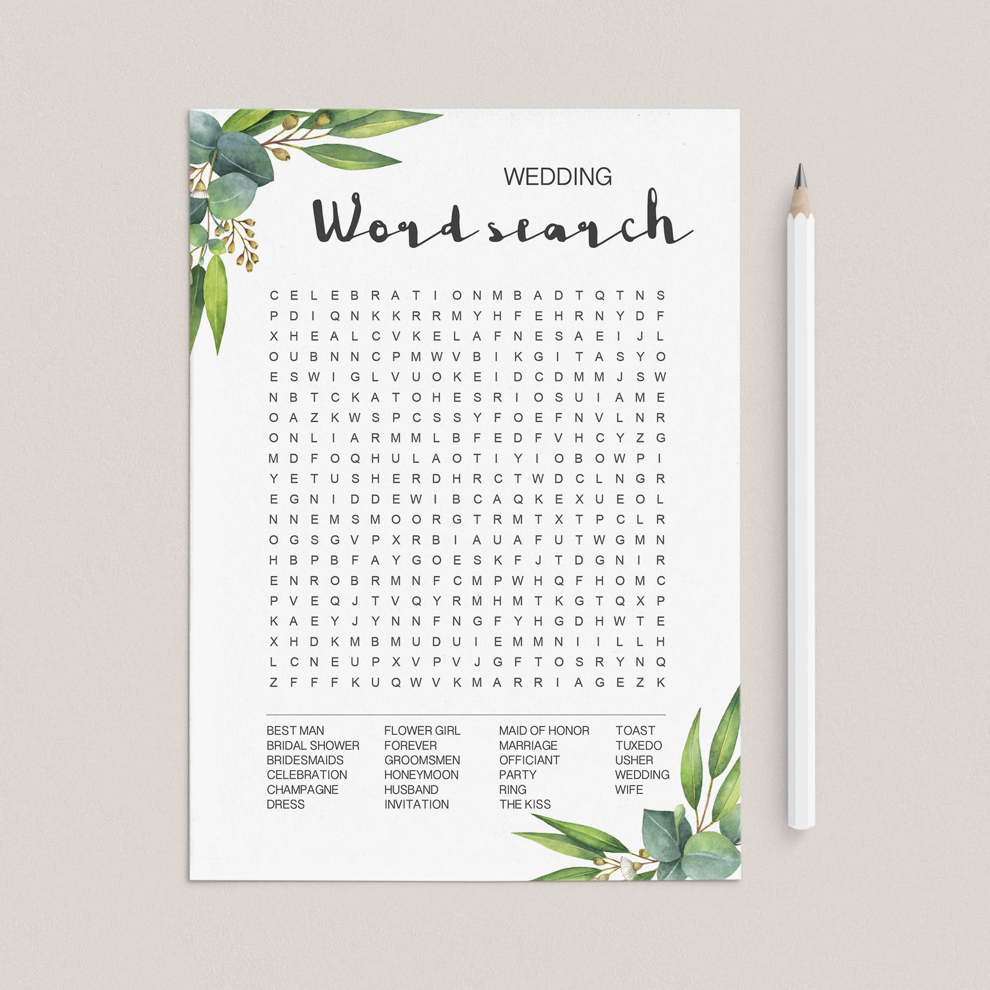 Classy Greenery Bridal Shower Games Package Printable by LittleSizzle