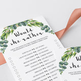 Green eucalptus wreath baby shower game would she rather by LittleSizzle