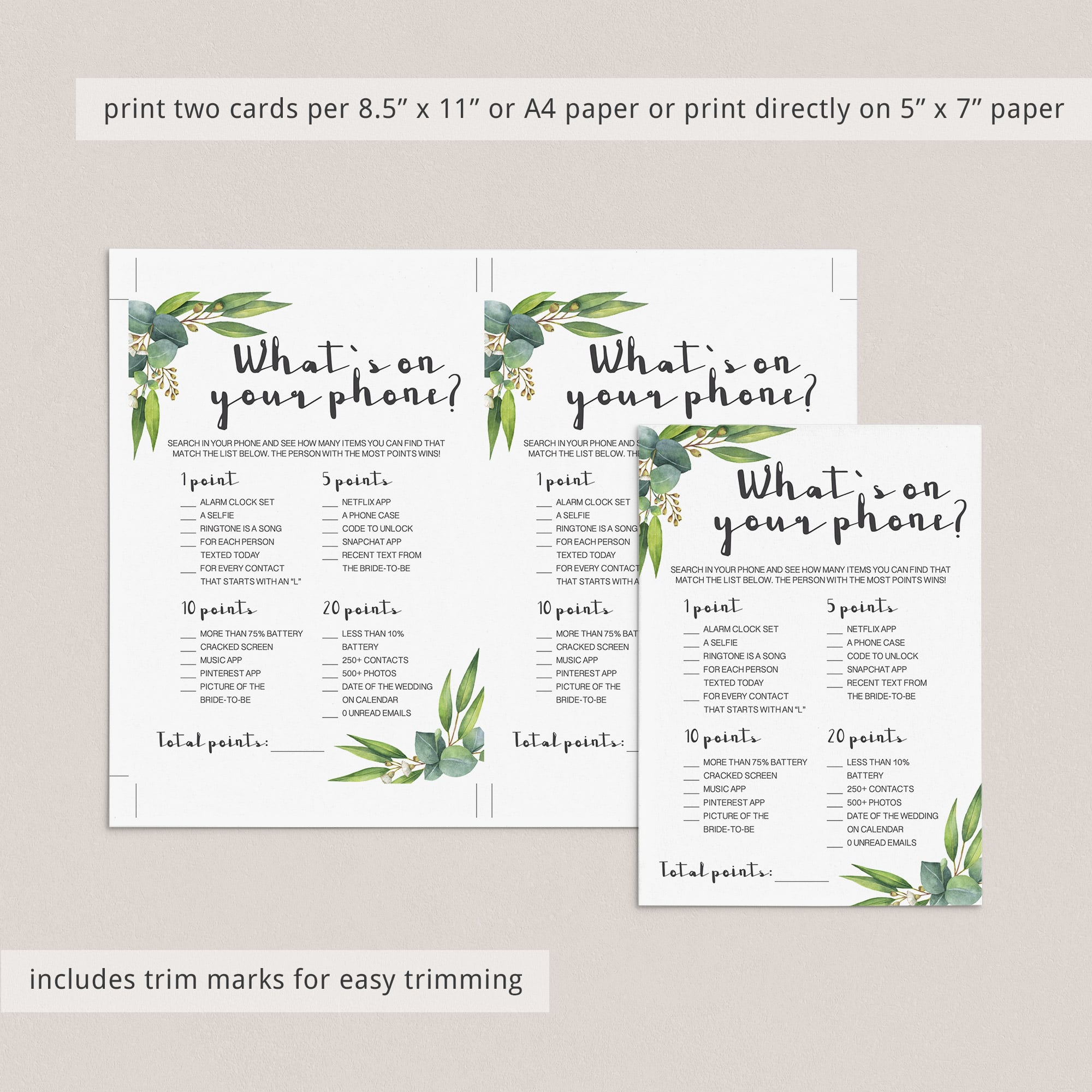 Bridal shower phone game instant download by LittleSizzle