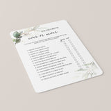 Ever or Never Bachelorette Party Game Greenery Gold