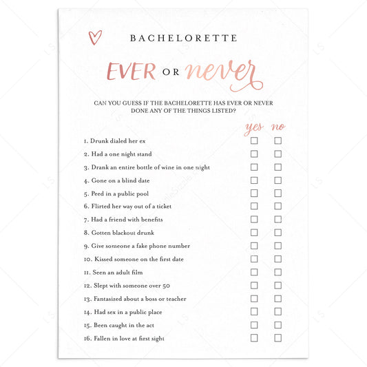 Ever or Never Rose Gold Bachelorette Game by LittleSizzle