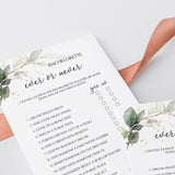 Ever or Never Bachelorette Party Game Greenery Gold